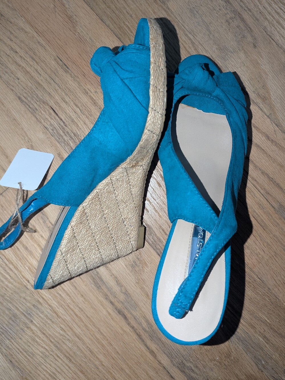 By Halston Wedge Sandals Size 8 Turquoise Blue Knot Espadrille Slingback